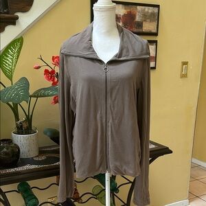 Eileen Fisher Women’s Organic Cotton Grey Lycra Cowl Neck Zip Jacket Active Wear